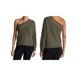 360 Cashmere Women’s Lena 100% Cashmere Sweater S One Sleeve Olive Old Money